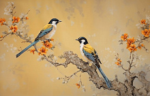 Оранжевые 3D обои Design Studio 3D Chinoiserie birds AG-CB-010